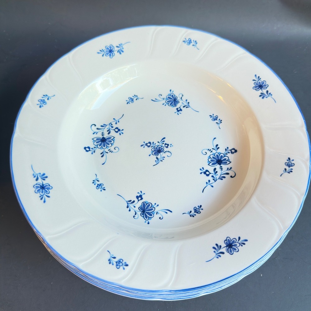 Noritake Craftone 8709 Dinner Plates Set of 4 Blue White Floral Stoneware Japan